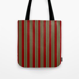 [ Thumbnail: Sea Green & Dark Red Colored Stripes/Lines Pattern Tote Bag ]