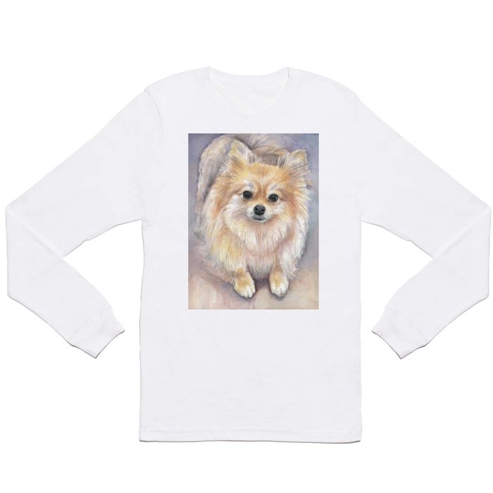 Pomeranian Watercolor Pom Puppy Dog Painting Long Sleeve T Shirt