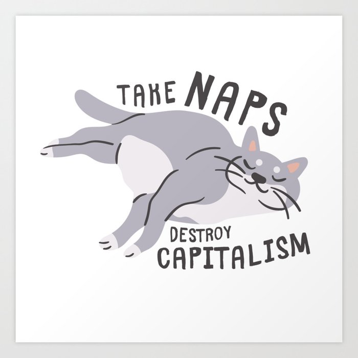 Take Naps Destroy Capitalism - Anti-Capitalist Cat Art Print