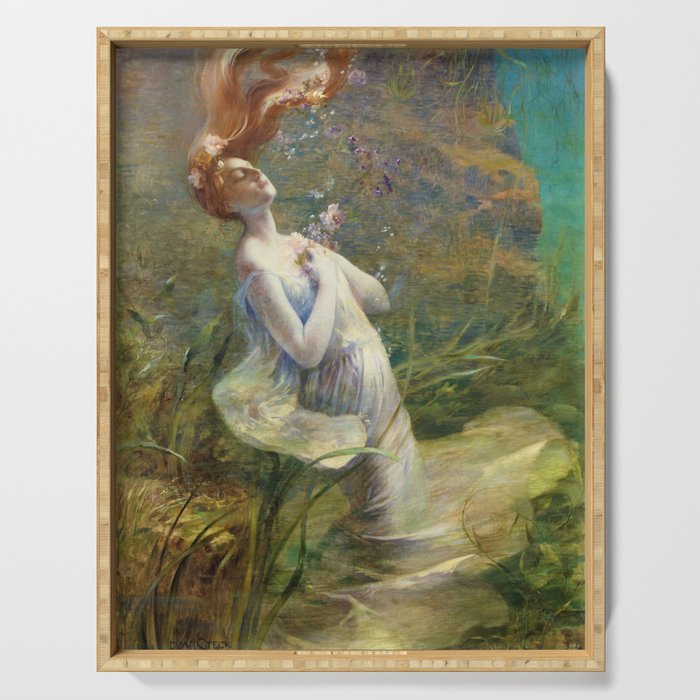 Ophelia madly in love (drowning) from William Shakespeare's Hamlet portrait woman under water painting Serving Tray