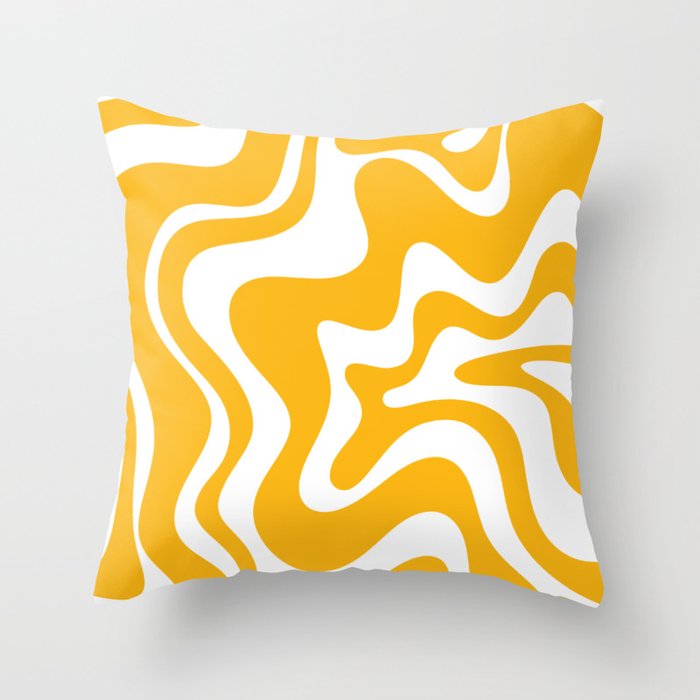 Marigold Liquid Swirl - Retro Modern Abstract Pattern in Yellow-Orange Throw Pillow