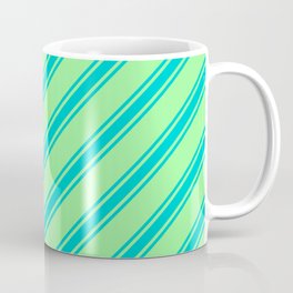 [ Thumbnail: Green & Dark Turquoise Colored Lines/Stripes Pattern Coffee Mug ]