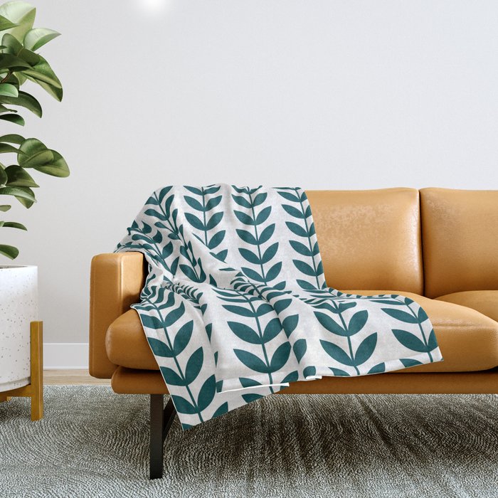 Teal Blue Scandinavian leaves pattern Throw Blanket by SEAFOAM12 Society6