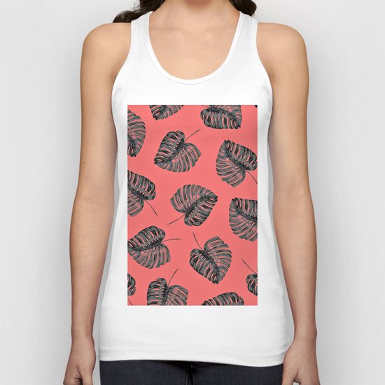 tropical leaves in the red jungle Unisex Tank Top
