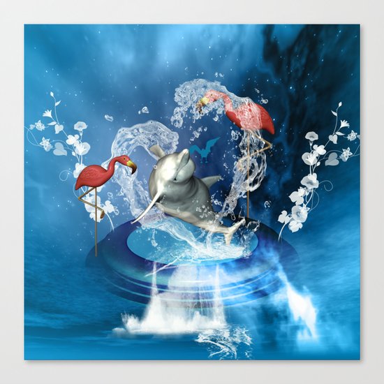 Dolphin jumping by a heart Canvas Print