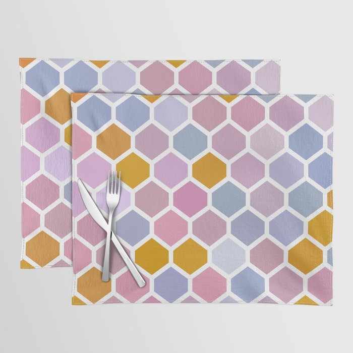 Pastel Violet, Pink and Yellow Hexagon Tile Pattern Placemat