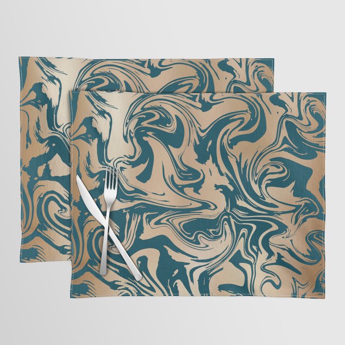 Teal and Copper Gold Marbled Placemat
