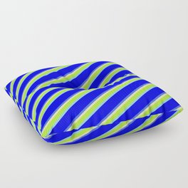 [ Thumbnail: Beige, Light Green, Sky Blue, Blue & Royal Blue Colored Pattern of Stripes Floor Pillow ]