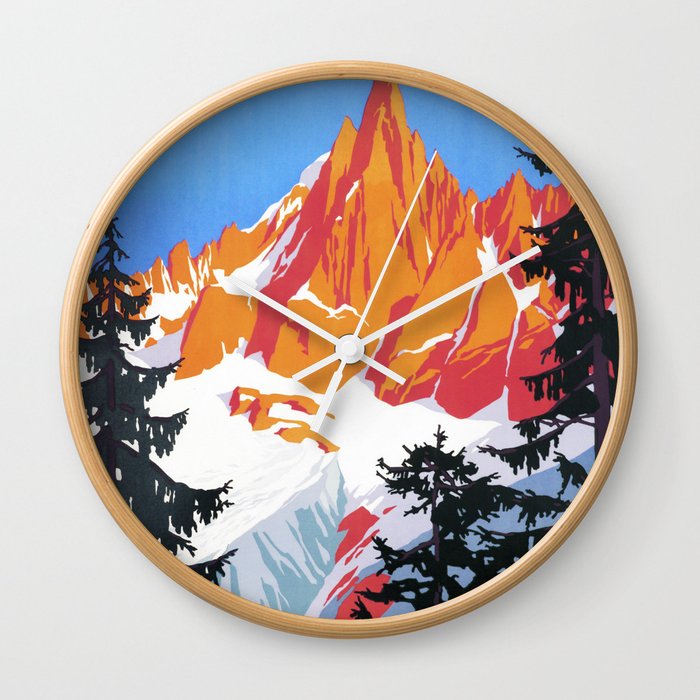Mont Blanc and L' Aiguille du Midi Mountains, 1924 Roger Broders Vintage Travel Poster Wall Clock