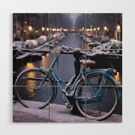 Amsterdam Bike in the Snow Wood Wall Art