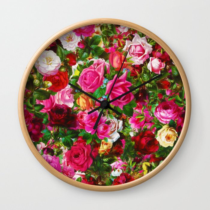 Elegant Vintage Floral Rose Garden Blossom Wall Clock