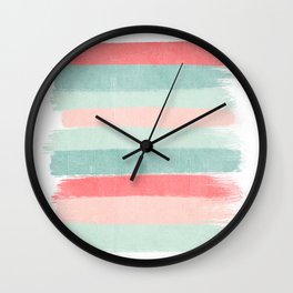 Stripes painted coral minimal mint teal bright southern charleston decor colors Wall Clock