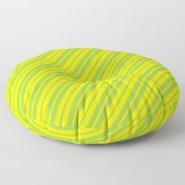 [ Thumbnail: Green and Yellow Colored Stripes/Lines Pattern Floor Pillow ]