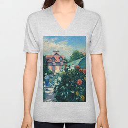 Dahlias, Garden at Petit Gennevilliers, 1893 by Gustave Caillebotte V Neck T Shirt