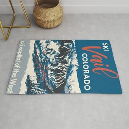 Vintage Vail Ski Poster Blue Rug