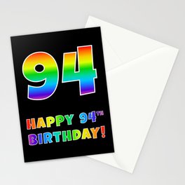 [ Thumbnail: HAPPY 94TH BIRTHDAY - Multicolored Rainbow Spectrum Gradient Stationery Cards ]