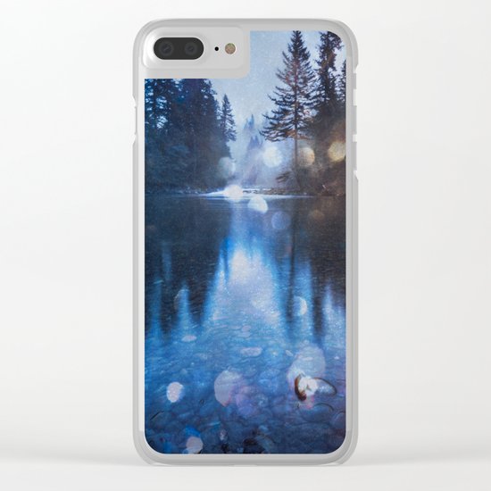 Magical Blue Forest Water Reflection Clear iPhone Case