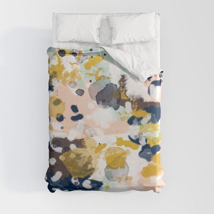 Sloane - Abstract painting in modern fresh colors navy, mint, blush, cream, white, and gold Duvet Cover