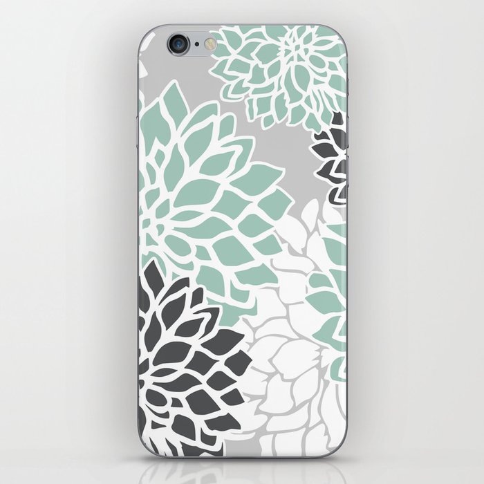Flower Blooms, Teal and Grey iPhone Skin