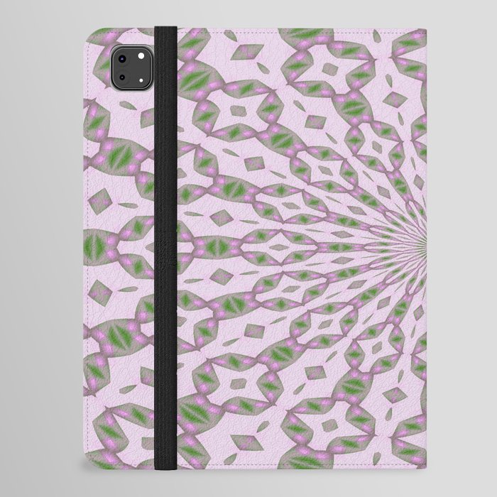 Radial Pattern In Green and Pink On Buff White iPad Folio Case