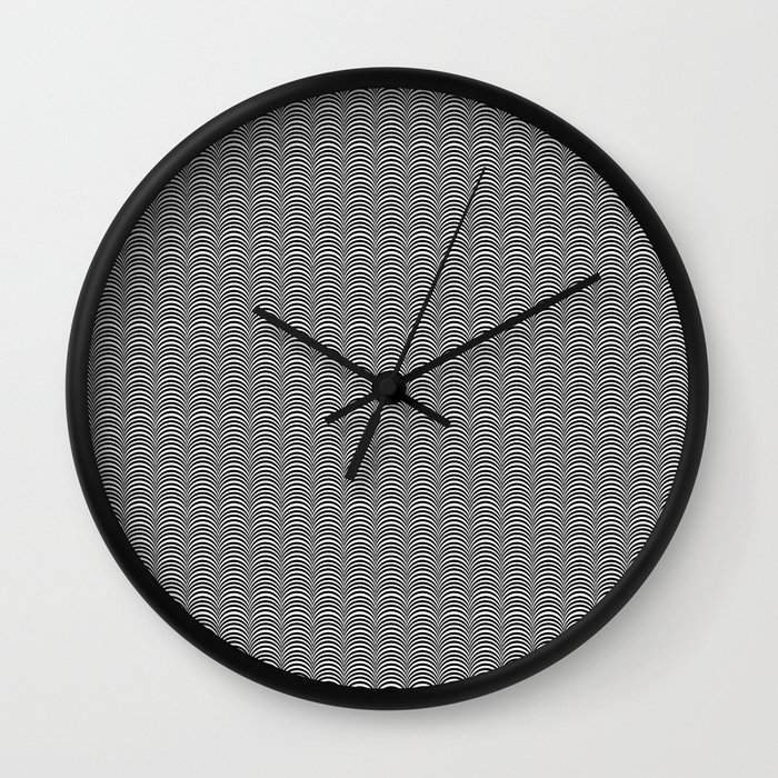 Black and White Scallop Line Pattern Digital Graphic Design Wall Clock