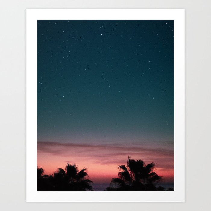 Starry Night Sunset Digital Print Spain Poster Mediterranean Beach Palm Trees Wallpaper Art Print By Pueblovista Society6