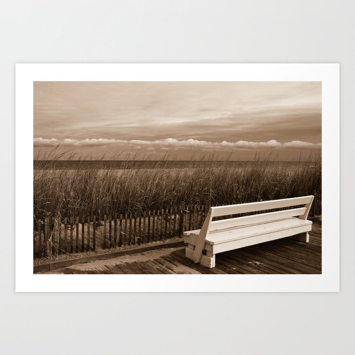 Aged View Sepia Boardwalk / Coastal Landscape Photograph Art Print