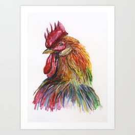 Watercolor rooster  Art Print