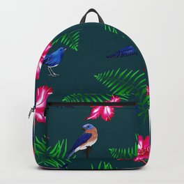 Bluebird, tropical flowers pattern Backpack