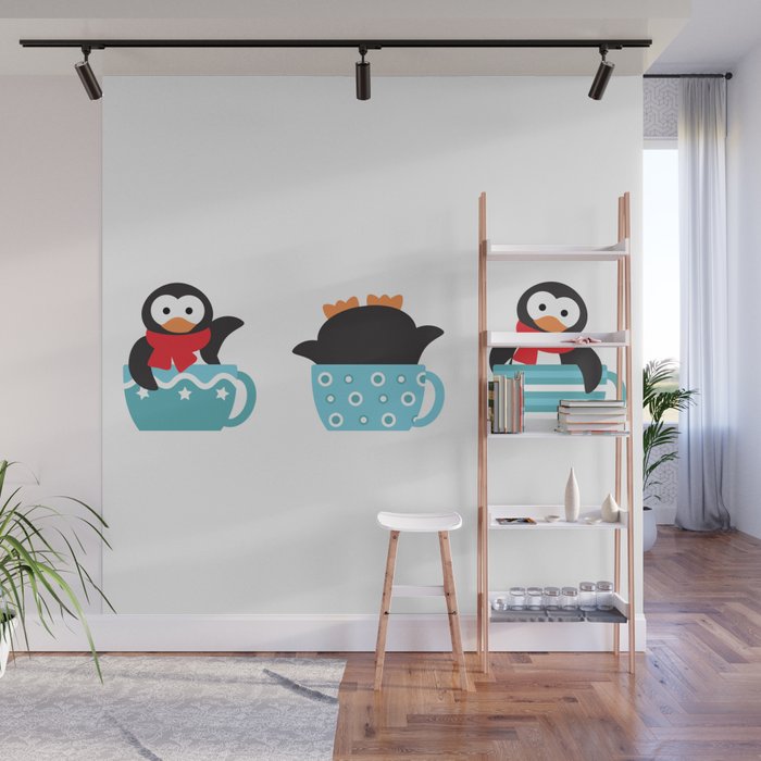 Trio coffee penguins Wall Mural