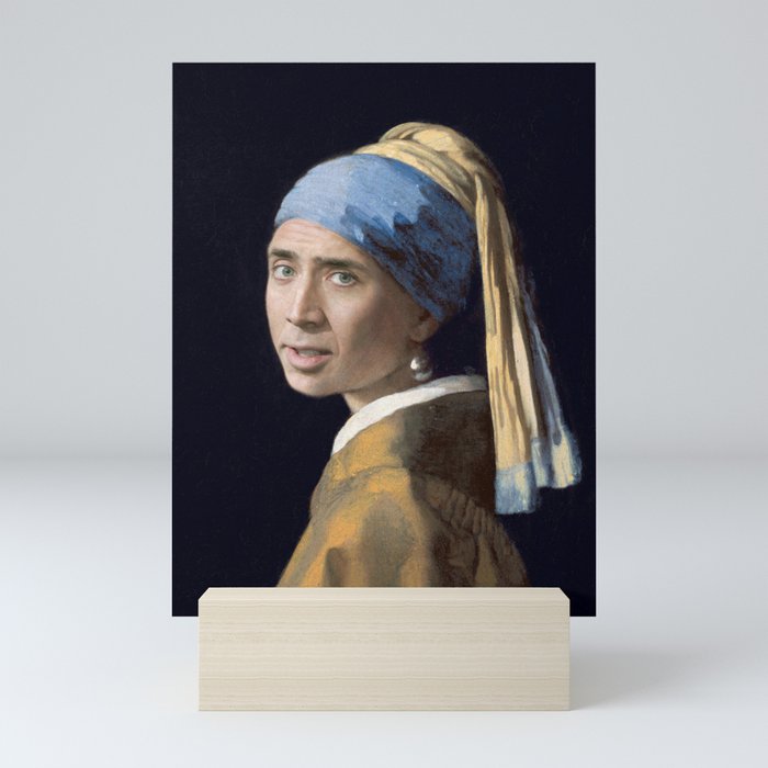 The Nic With the Pearl Earring (Nicholas Cage Face Swap) Mini Art Print