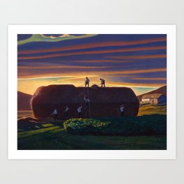 Dan Wards Hay Stack, Heartland Sunset landscape painting by Rockwell Kent Art Print