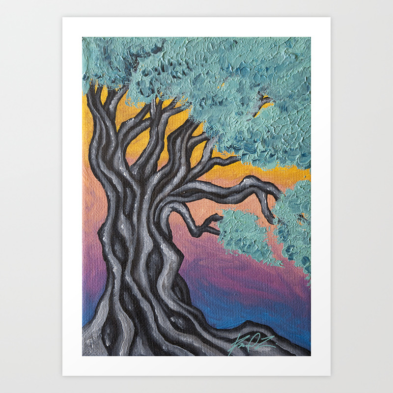 Olive Tree At Sunset Oil Painting Art Print By Redfinchdesigns