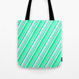 [ Thumbnail: Green & Lavender Colored Striped Pattern Tote Bag ]