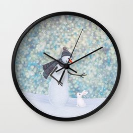 snowman and white rabbit Wall Clock
