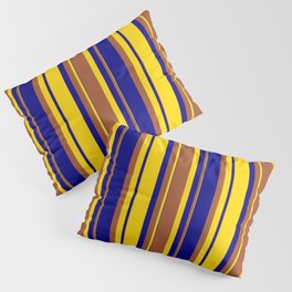 [ Thumbnail: Yellow, Sienna & Blue Colored Striped Pattern Pillow Sham ]