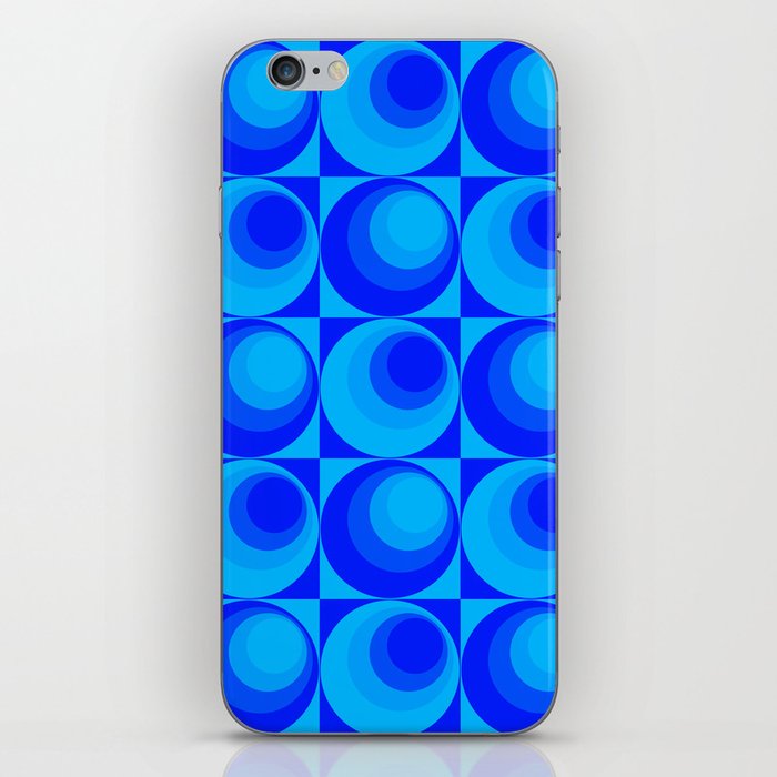 70s style - Retro - Different Shades of Blue - Non-Concentric Circles -  Checkerboard pattern iPhone Skin