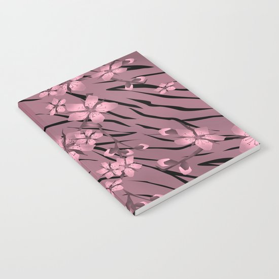 Pink floral pattern on a tiger background. Notebook