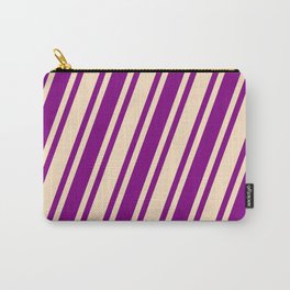 [ Thumbnail: Purple & Bisque Colored Striped/Lined Pattern Carry-All Pouch ]