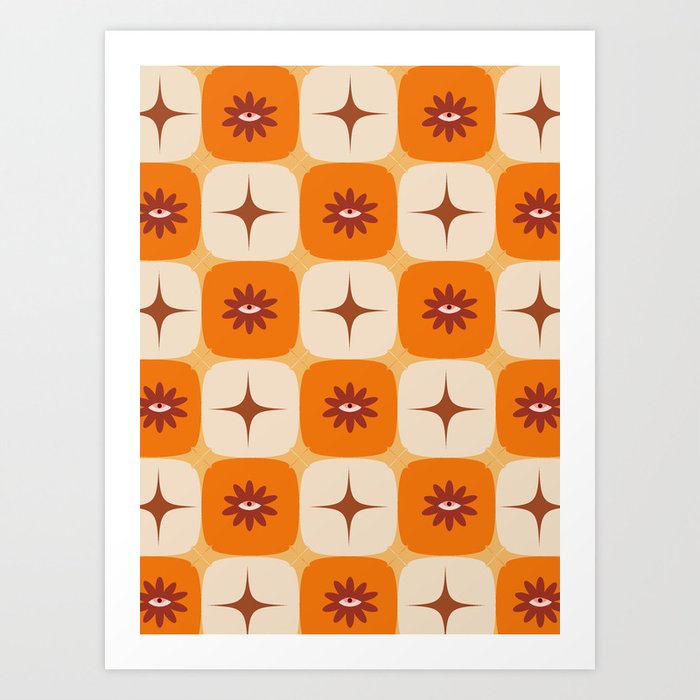 Orange Evil Eye Checker Art Print