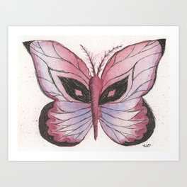 Ink and Watercolor Butterfly in rose colored tones Art Print