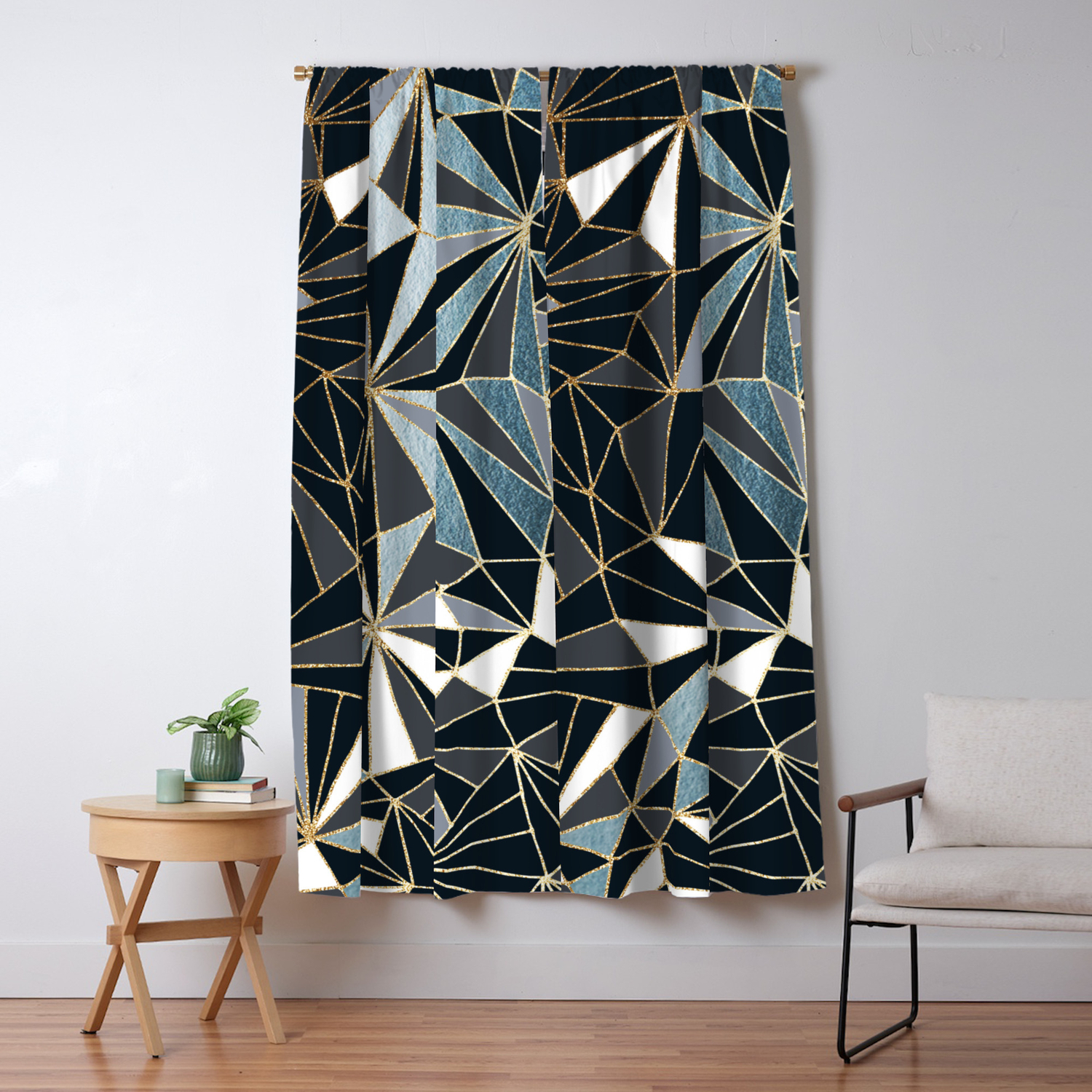 Stylish Art Deco Geometric Pattern Black Blue Gold Abstract