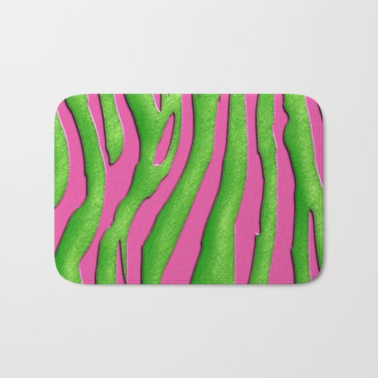Bright Pink & Green Zebra Print Bath Mat