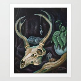 Still life with deer skull Art Print