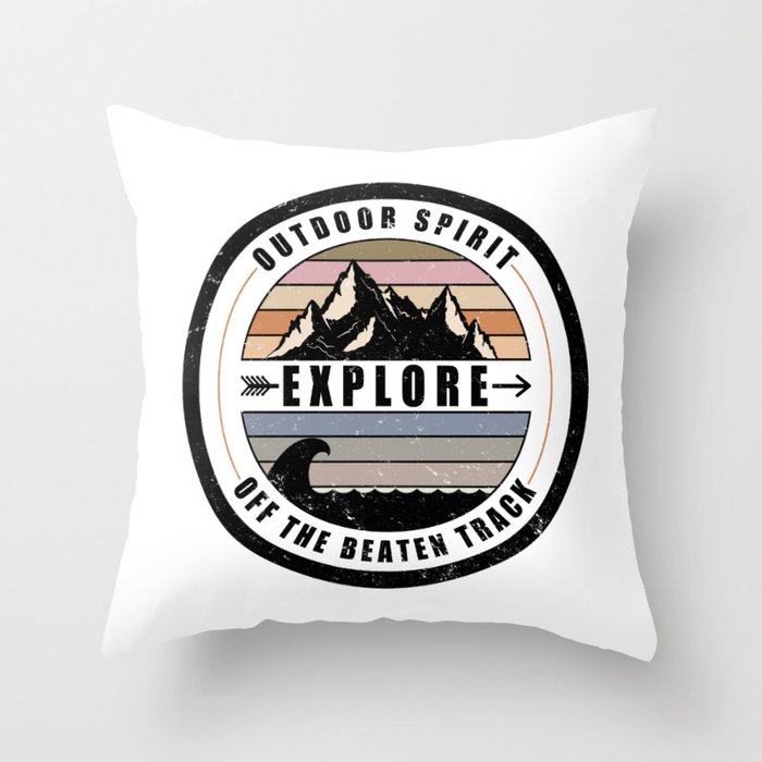 Outdoor Spirit - Retro Adventure Explorer Throw Pillow