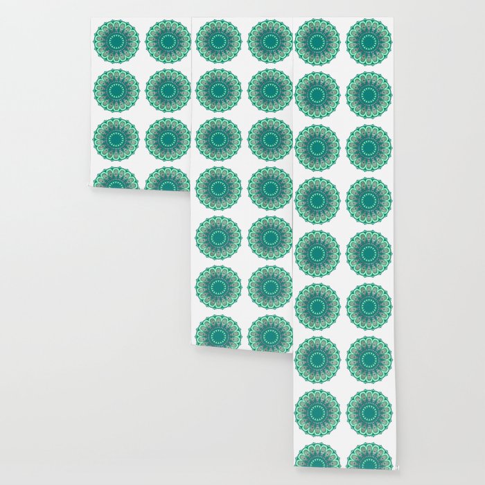 Minty Fresh Mandala Mint Teal And Sparkly Silver Wallpaper By
