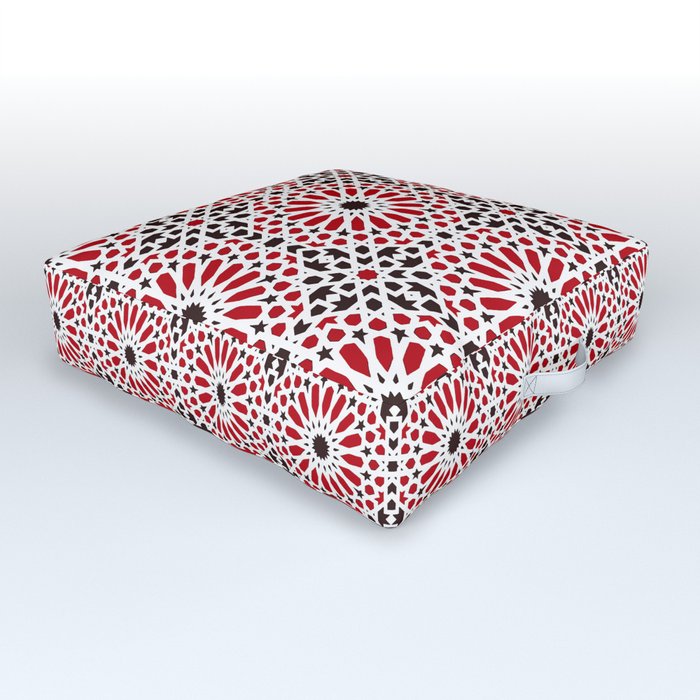 N23 - Red Geometric Moroccan Traditional Tiles Artwork  Outdoor Floor Cushion