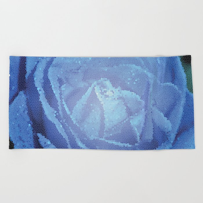 Mosaic Rose Blue Beach Towel