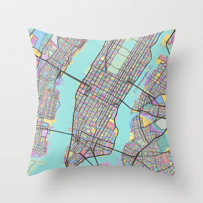 New York City Mosaic Map Throw Pillow