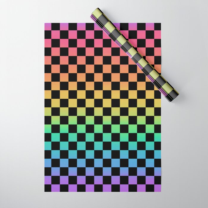 Rainbow and Black Checkerboard Wrapping Paper